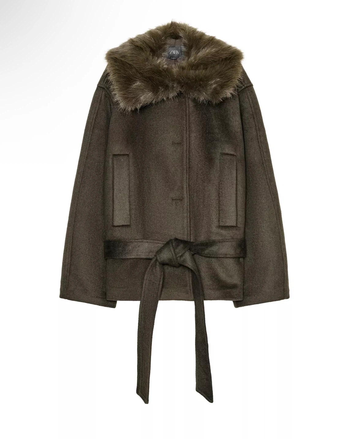 Zara Brown Wool-Blend Faux Fur Coat 🏈 - photo 3
