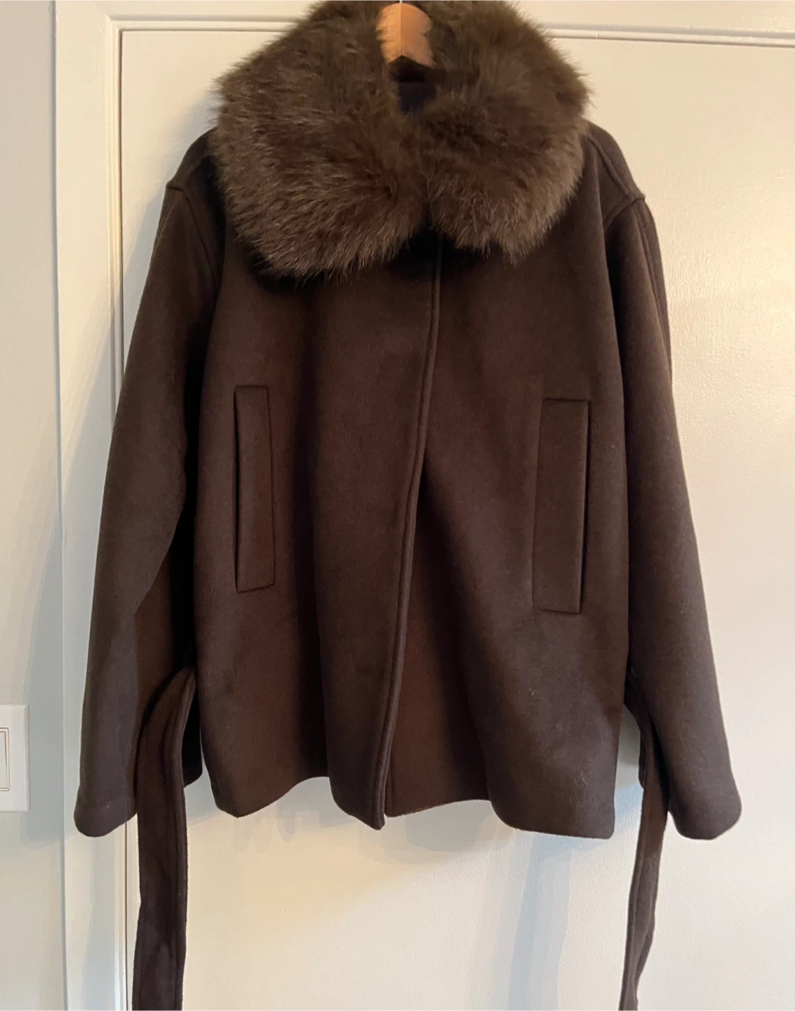 Zara Brown Wool-Blend Faux Fur Coat 🏈 - photo 4