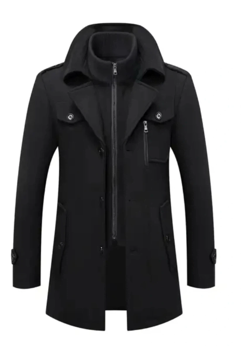Black Men's Winter Trench Coat