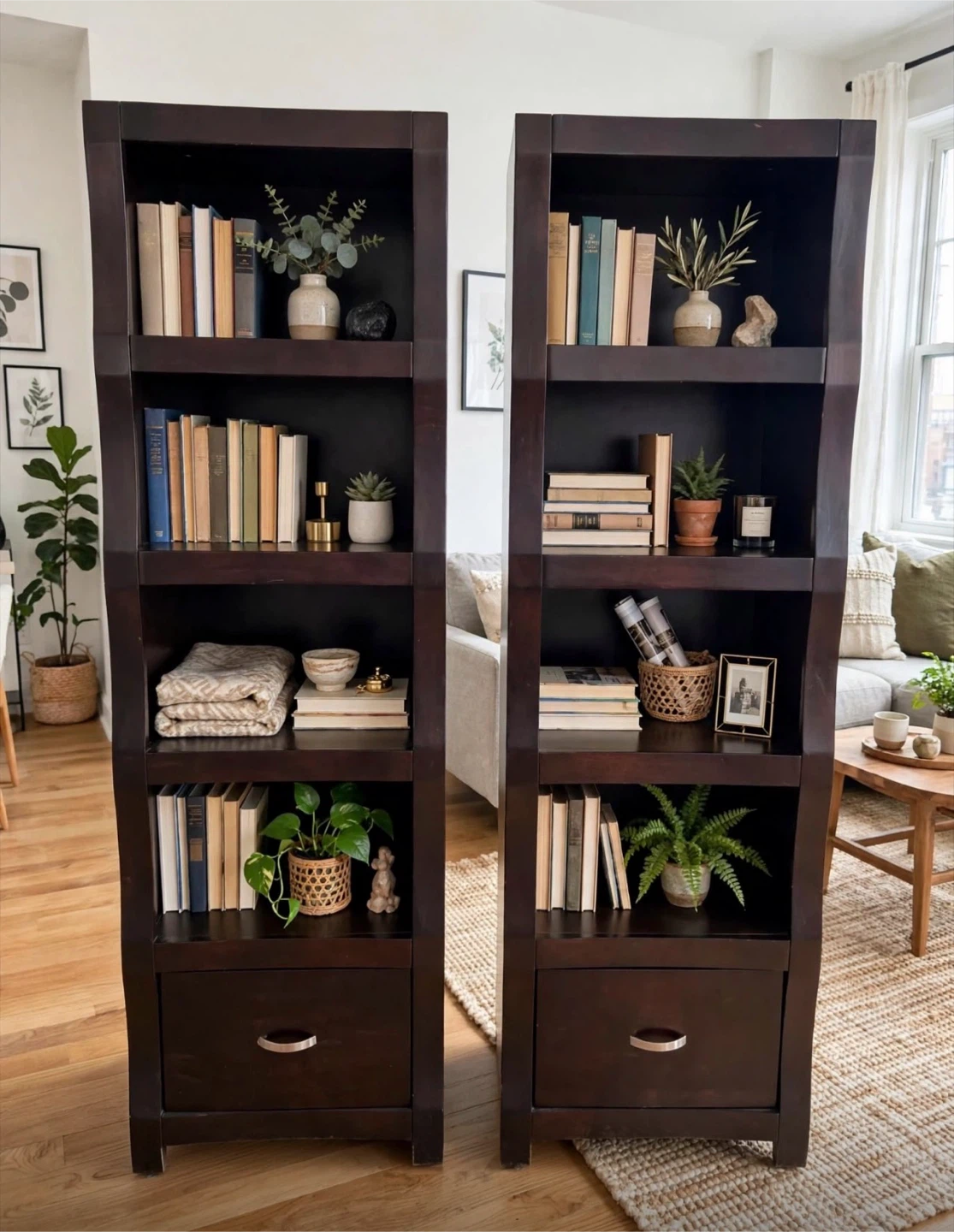 Dark Brown Bookshelf with Drawers - photo 2