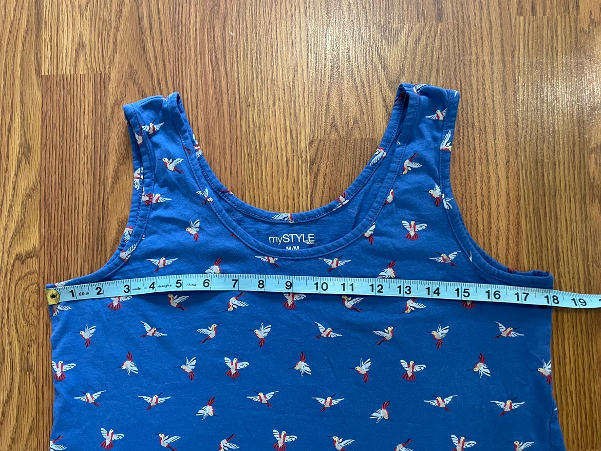 MyStyle women’s medium tank top, bird print, cotton, blue - photo 3