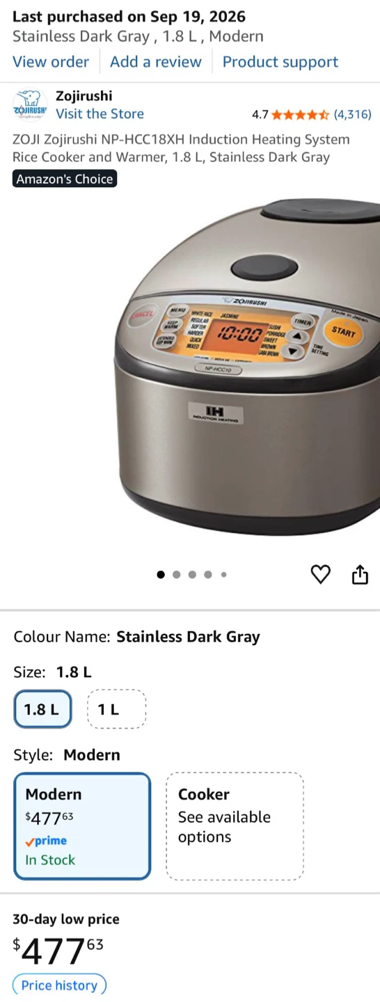 Zojirushi Induction Heating Rice Cooker 1.8L(10cups)