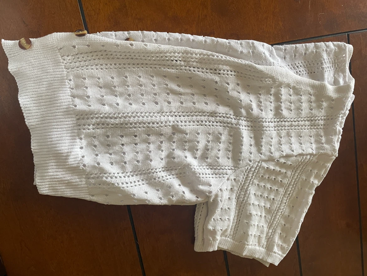 White Short Sleeve Knit Button-Up Cardigan