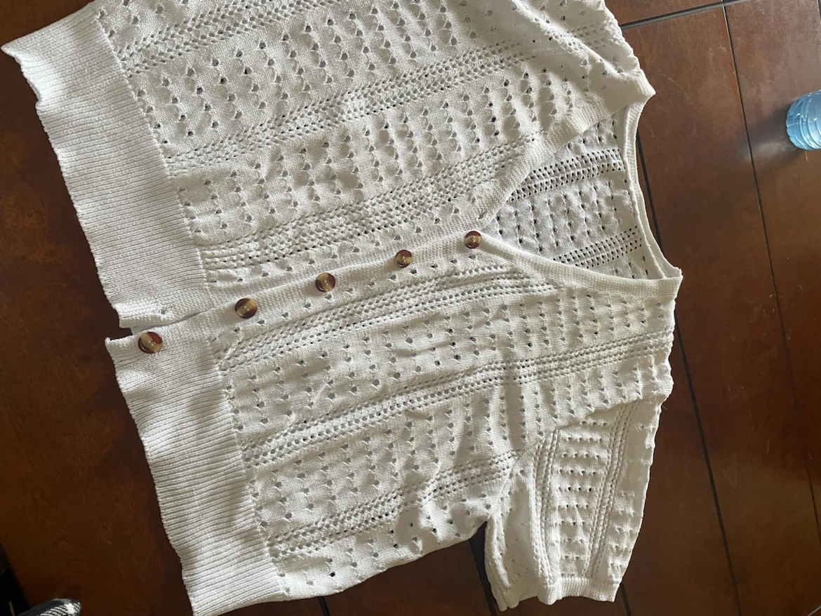 White Short Sleeve Knit Button-Up Cardigan - photo 2