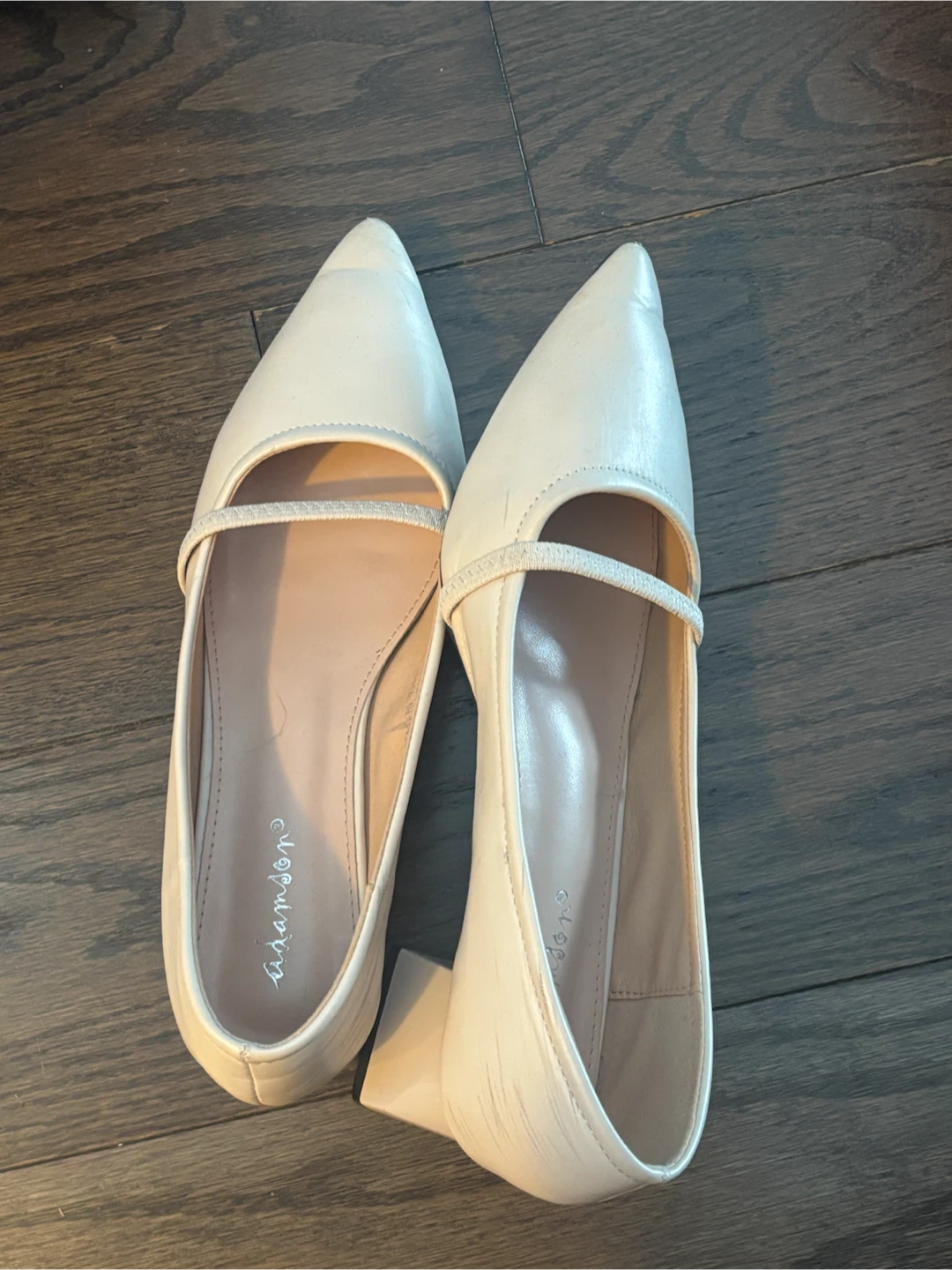 Adamson White Pointed Toe Block Heel Shoes
