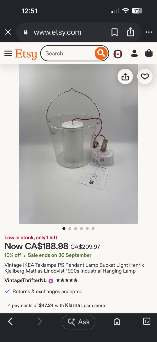 2 RARE VINTAGE IKEA PS LUCITE BUCKET LAMP CEILING LIGHT - photo 3