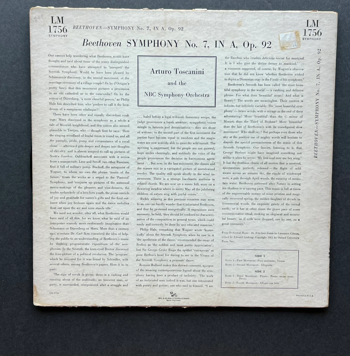 Beethoven Symphony No. 7 Vinyl Record - Toscanini - photo 4