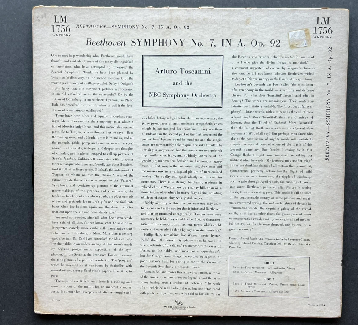 Beethoven Symphony No. 7 Vinyl Record - Toscanini - photo 5
