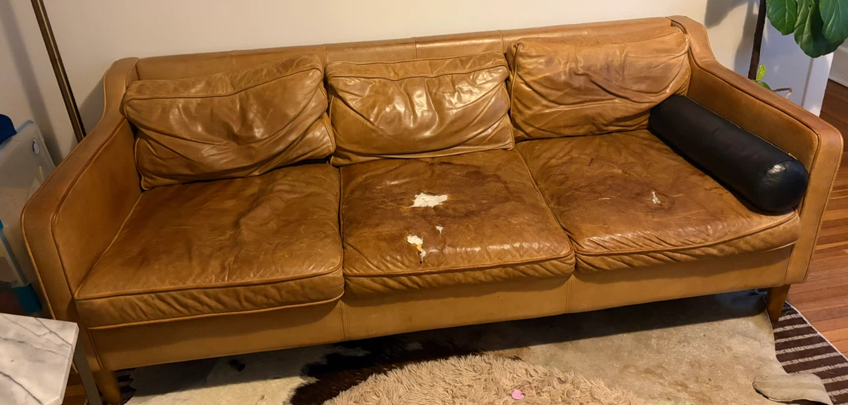 West Elm Tan leather sofa