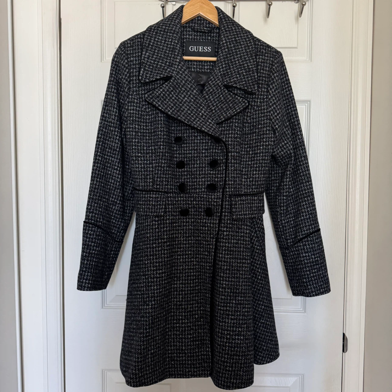 Guess Black and White Tweed Coat
