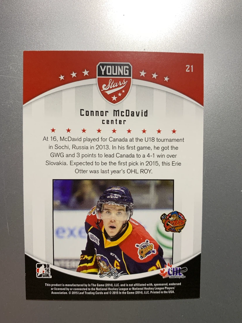 2015 Leaf Connor McDavid Young Stars Trading Card #21 - photo 2