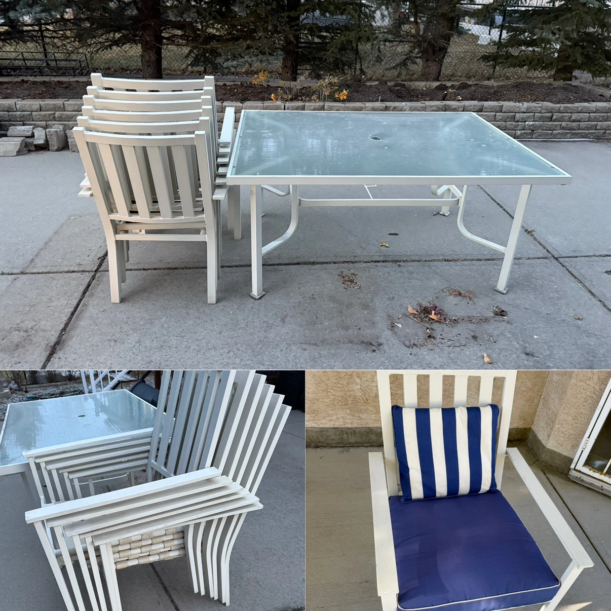 Outdoor Glass Top Table with 6 Chairs w/Cusions