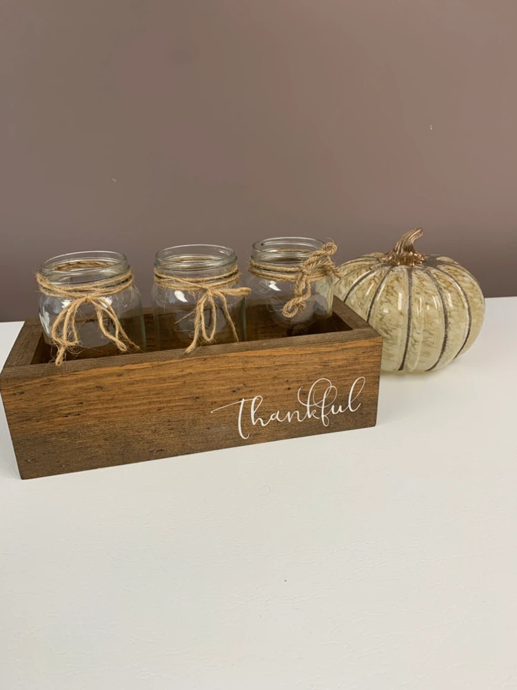 🏈Thankful decorative wooden crate with 3 glass jars