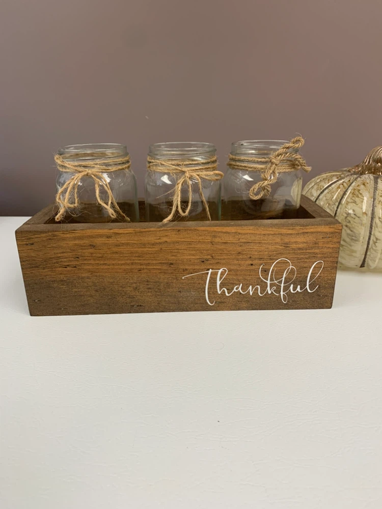 🏈Thankful decorative wooden crate with 3 glass jars - photo 2