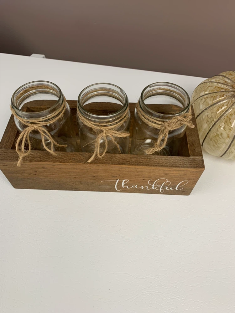 🏈Thankful decorative wooden crate with 3 glass jars - photo 3