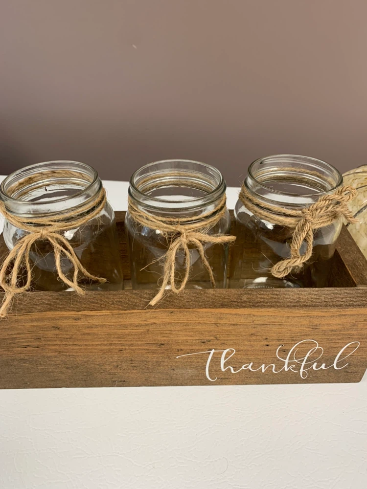 🏈Thankful decorative wooden crate with 3 glass jars - photo 4