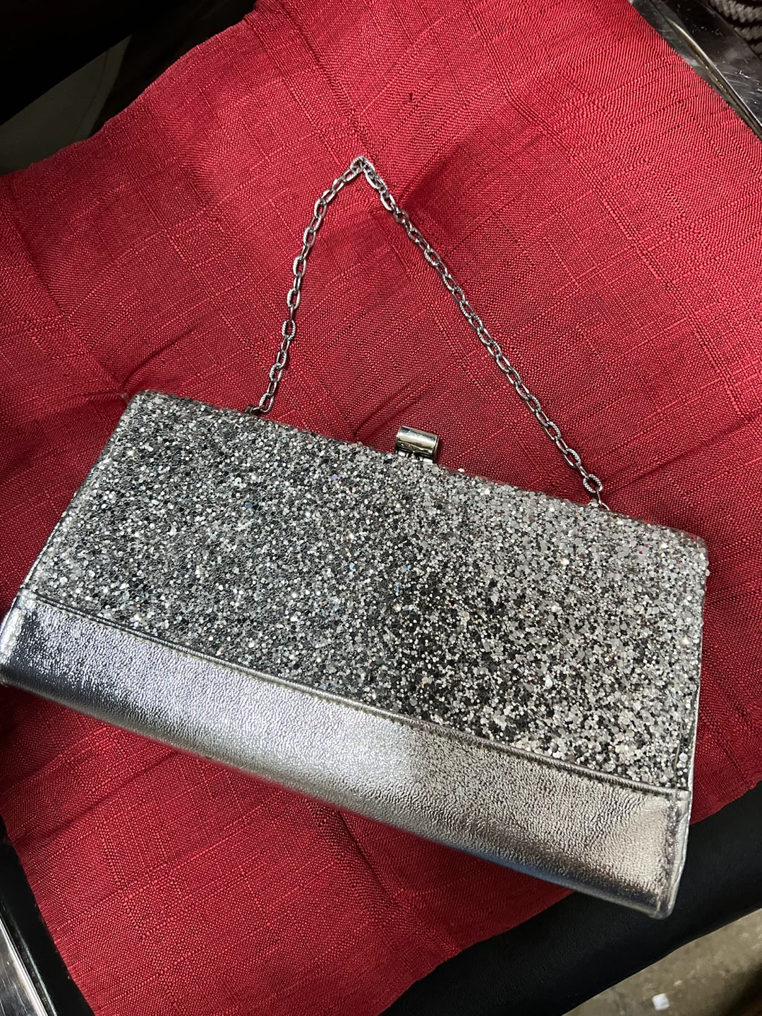 🏈 Silver Glitter Evening Clutch Bag