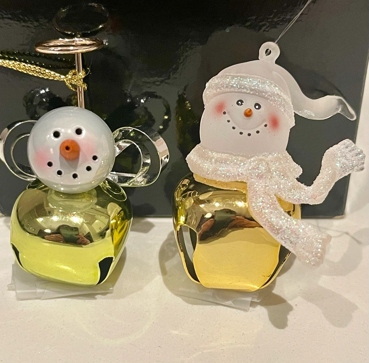 Set of 2 Snowman Bell Christmas Ornaments