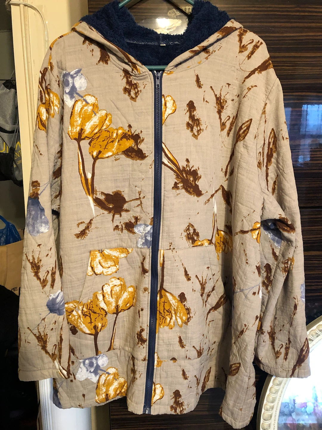 🏈Floral Print Zip-Up Hoodie with Fleece Lining