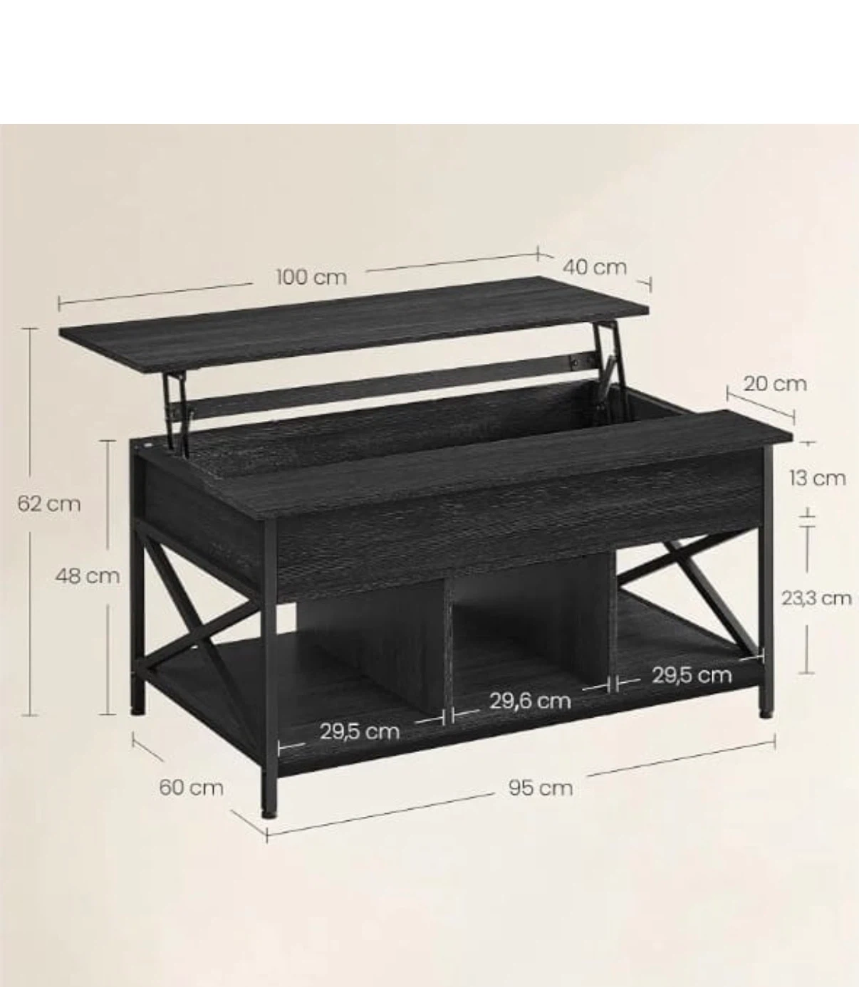 VASAGLE Lift-Top Coffee Table - Black