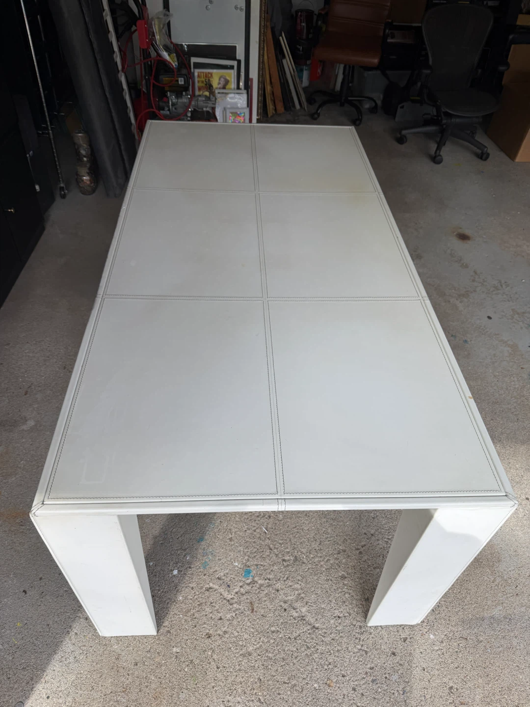 White leather table/ large desk
