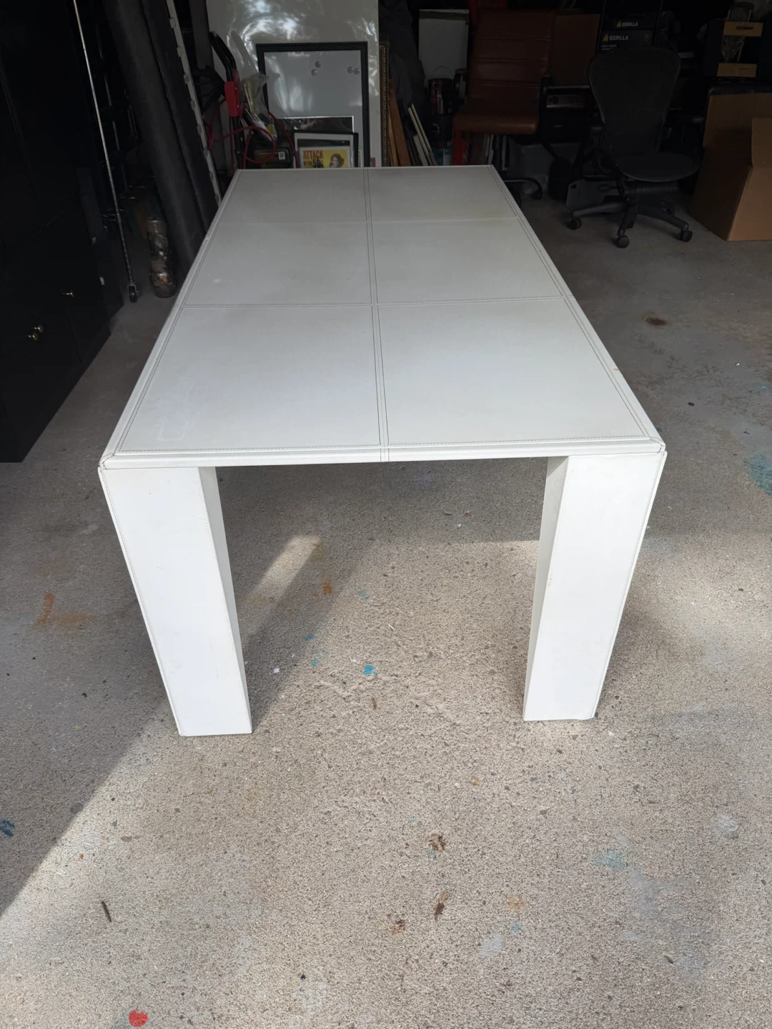 White leather table/ large desk - photo 2