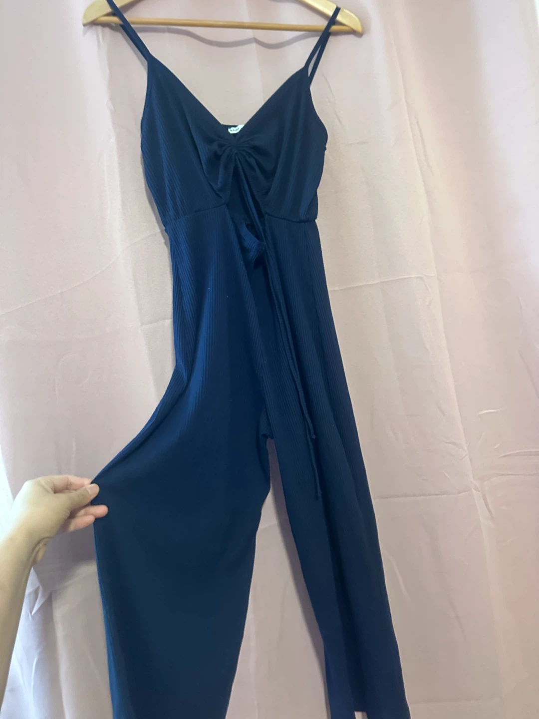 Lefties Navy Blue Ribbed Jumpsuit