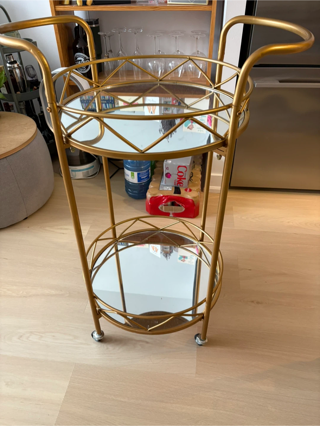 Gold Bar Cart with Mirrored Shelves