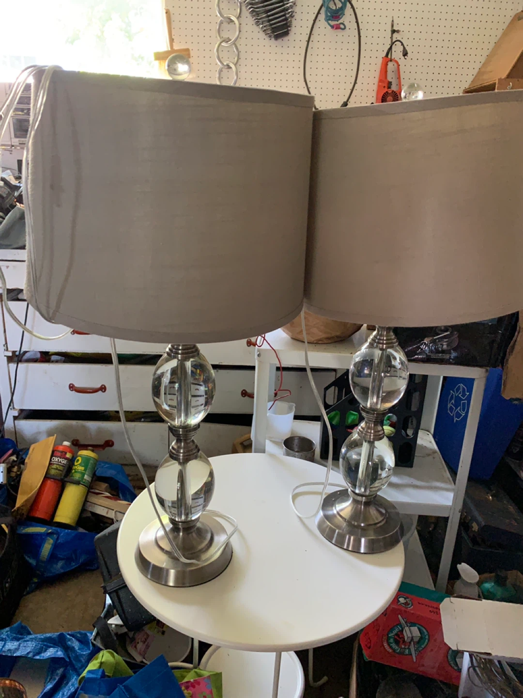 Pair of Glass Ball Table Lamps. Only one is working.