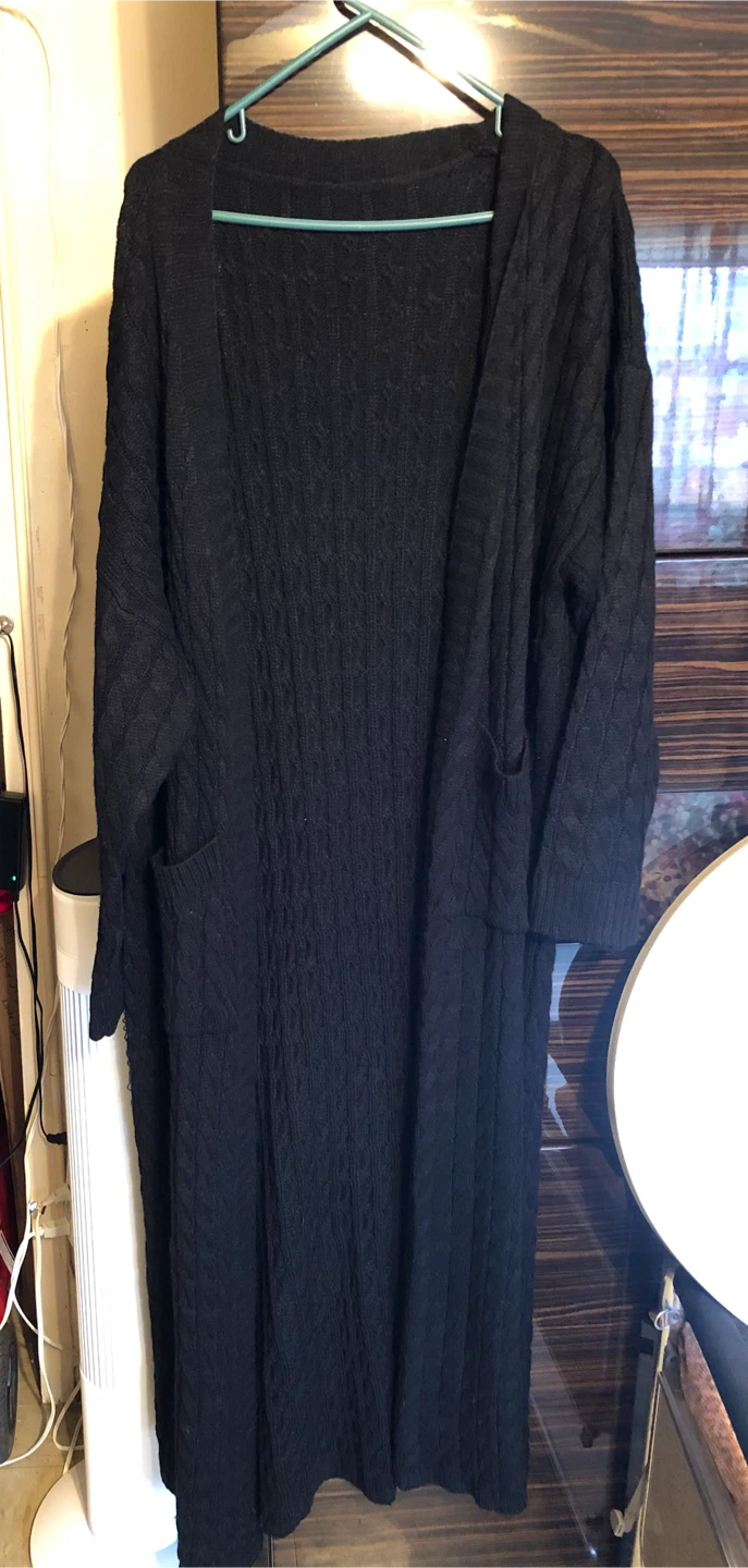 🏈Black Cable Knit Long Cardigan