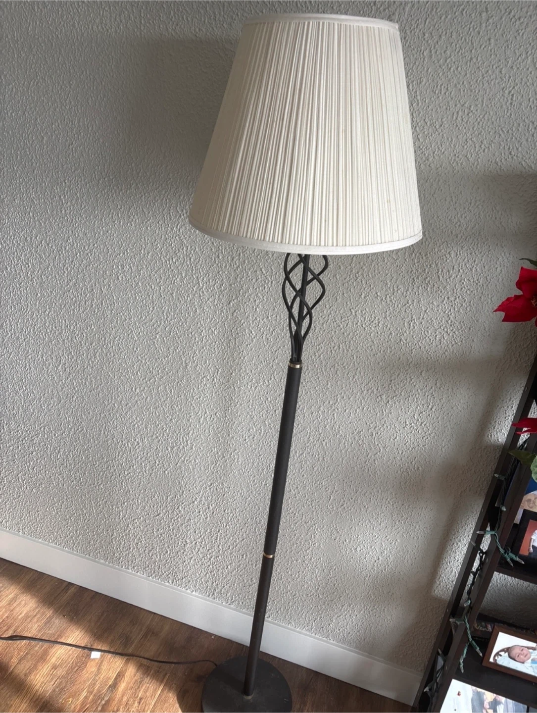Black Metal Floor Lamp with Pleated Shade