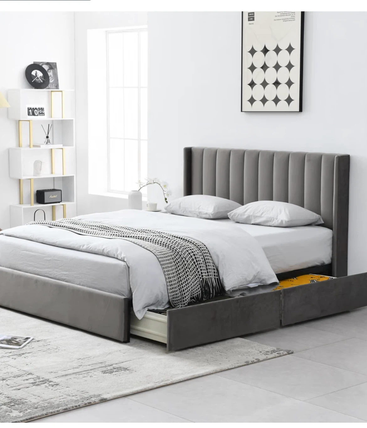 Queen Size Upholstered Platform Bed Frame - Grey - photo 3