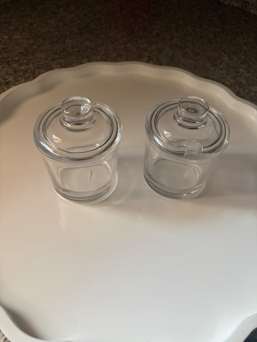 Two Clear Glass Condiment Jars 🏈