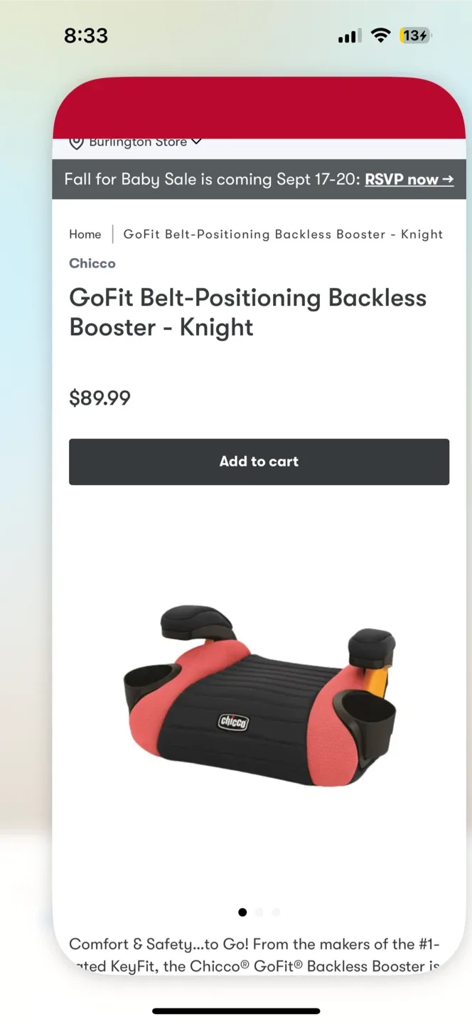 Like New Chicco GoFit Backless Booster Car Seat, 40-110 lbs - photo 2
