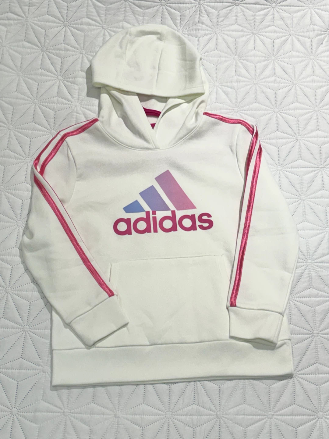 New! Adidas Kids Hoodie White/Pink Size M