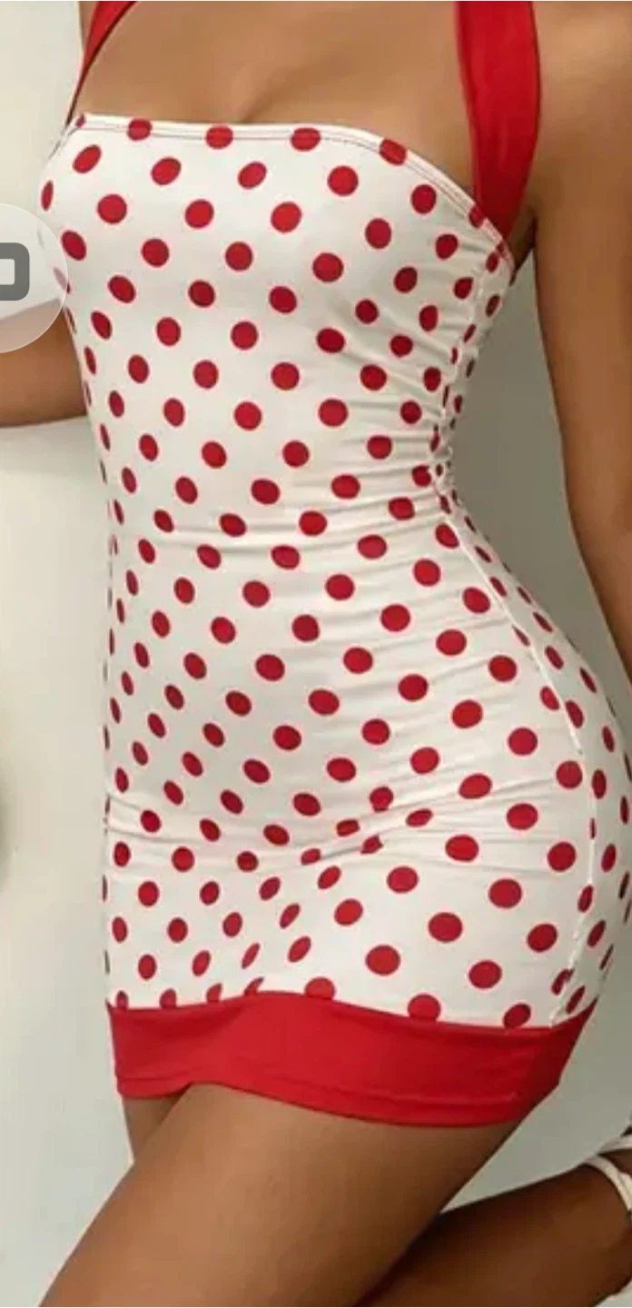 Red and White Polka Dot Halter Dress