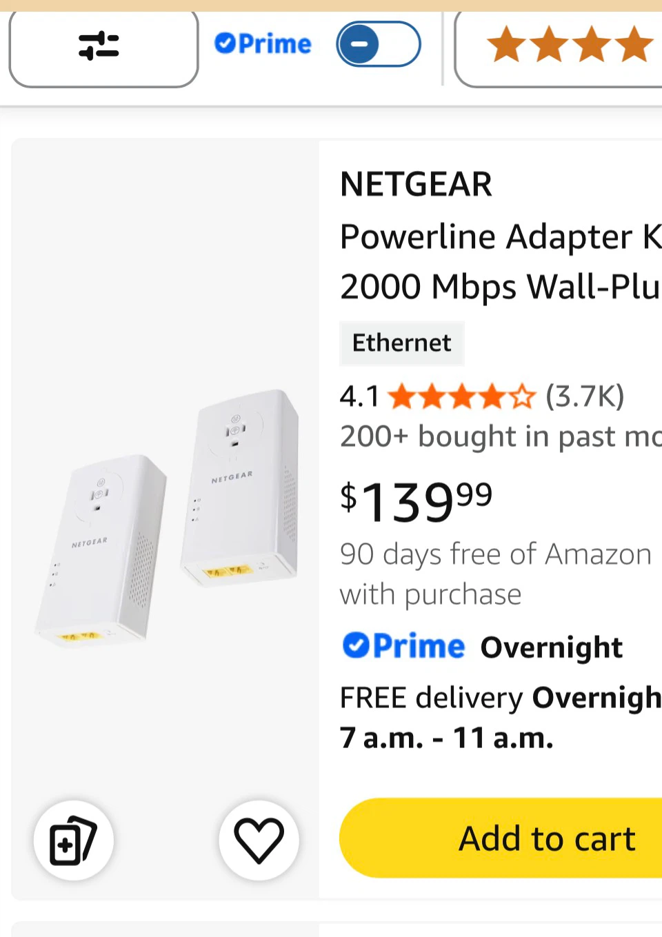 NETGEAR Powerline Adapter Kit PLP2000-100PAS