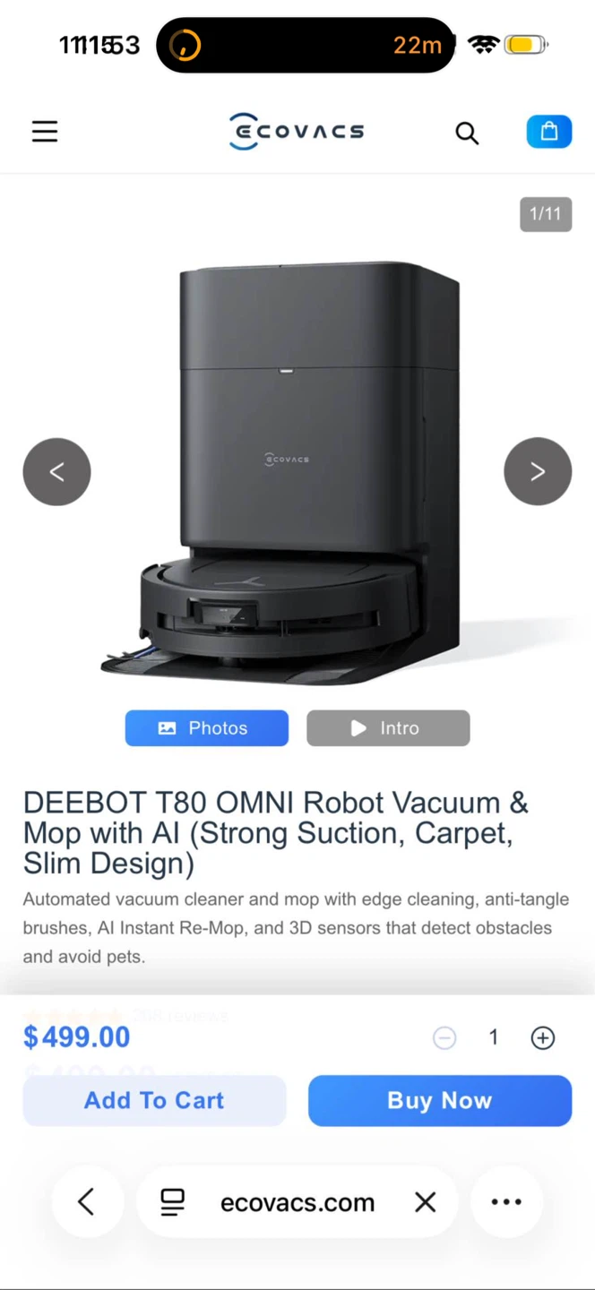 Ecovacs Deebot T80S Omni robot vacuum auto-empty & washing dock - photo 4