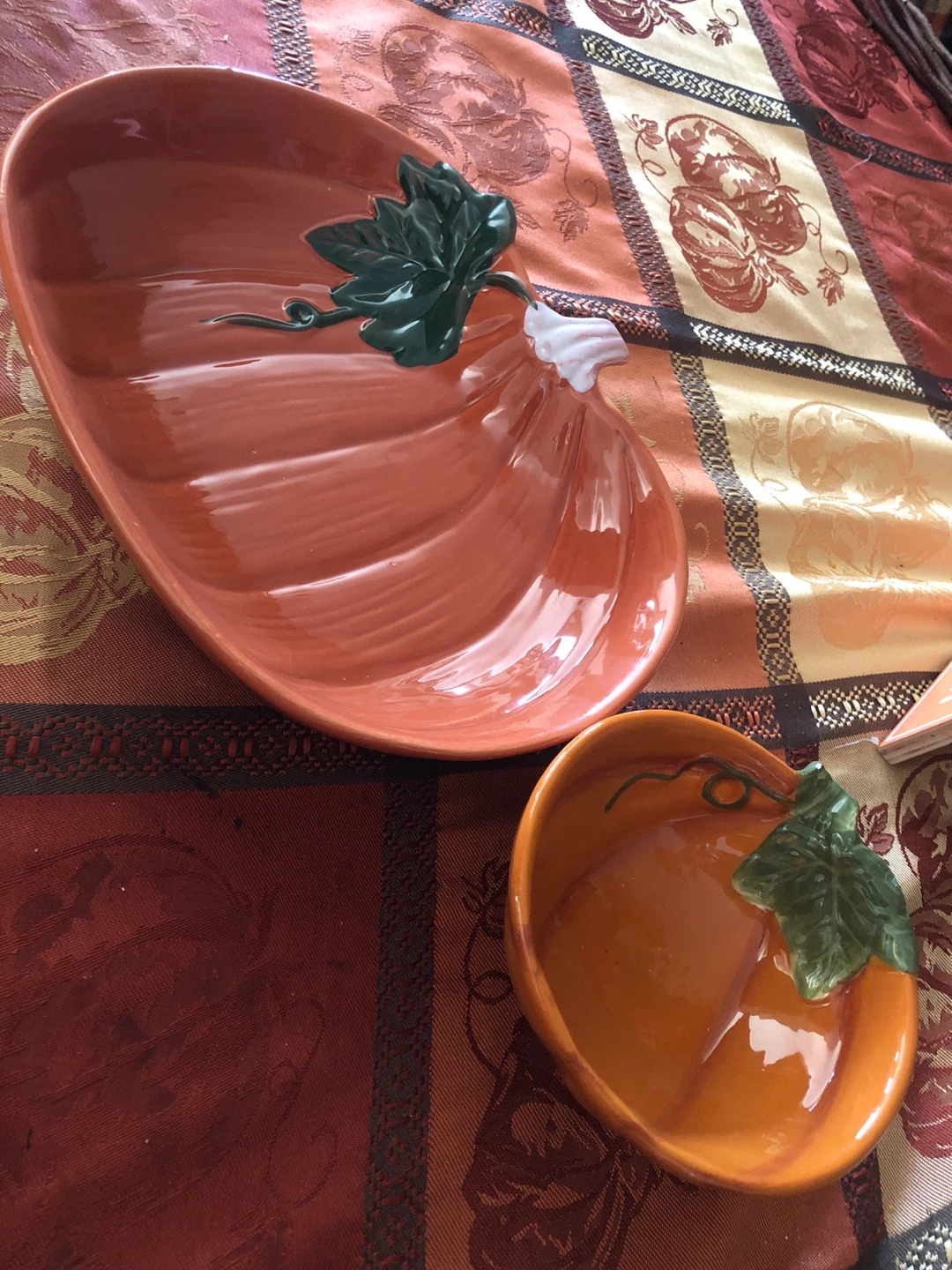Ceramic Pumpkin Serving Dish and Bowl 🏈