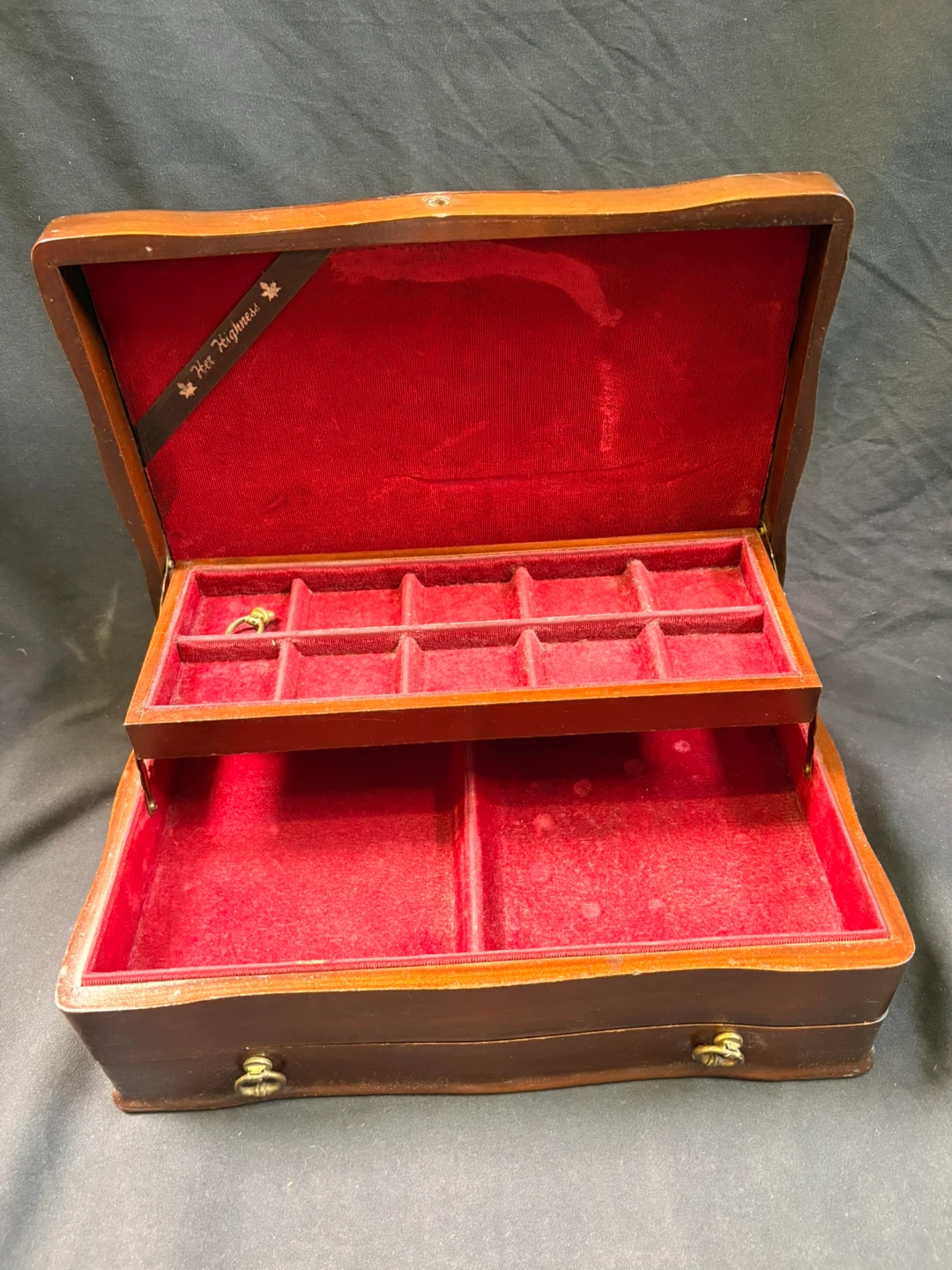 🏈Wooden Jewelry Box with Red Velvet Interior - photo 4