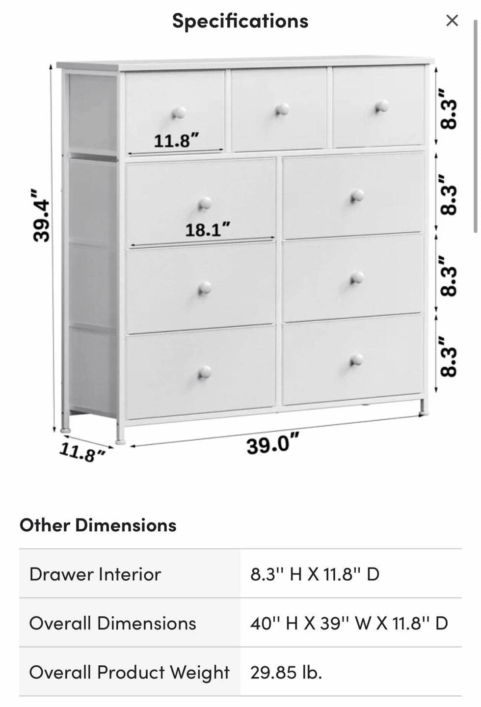 White 8-Drawer Storage Dresser