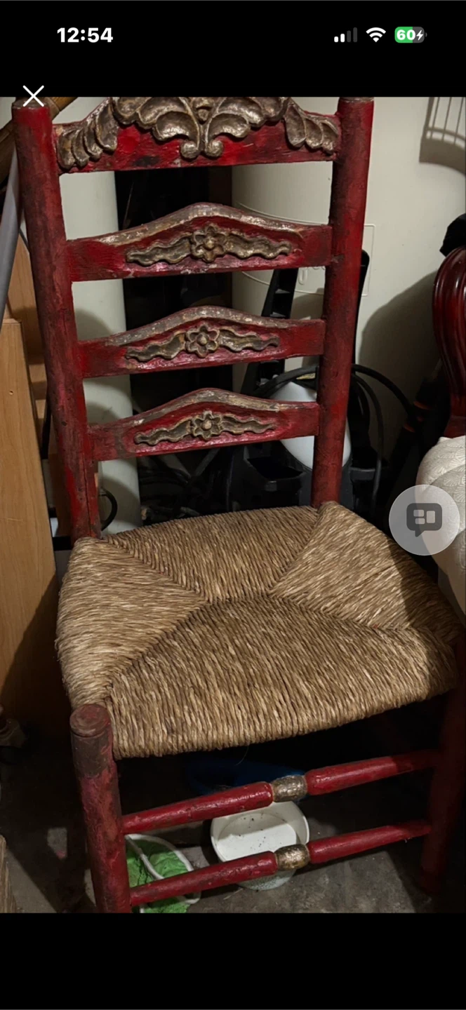 Red and Gold Antique Style Ladder Back Chair