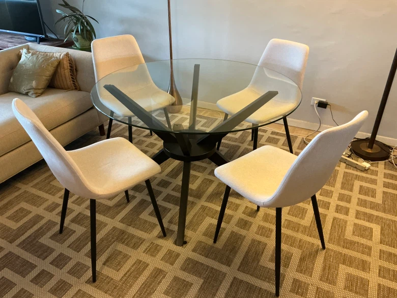 47" Round Glass Dining Table w/ 4 chairs