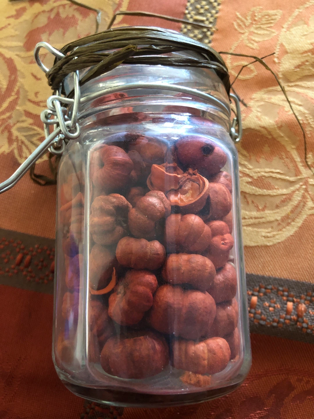 Glass Jar with Decorative mini Pumpkins 🏈