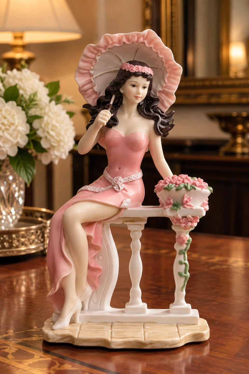 Porcelain Figurine of Woman with Umbrella