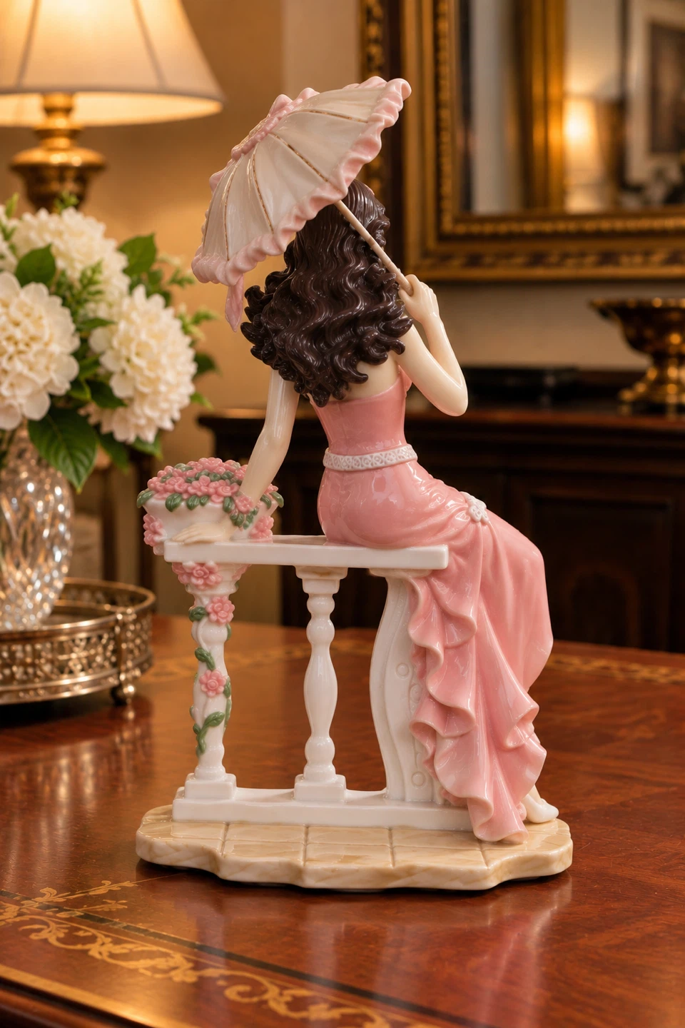 Porcelain Figurine of Woman with Umbrella - photo 2