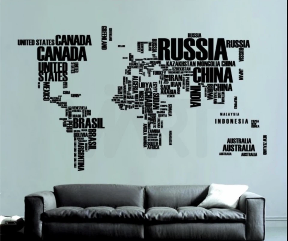 World Map Typography Wall Decal