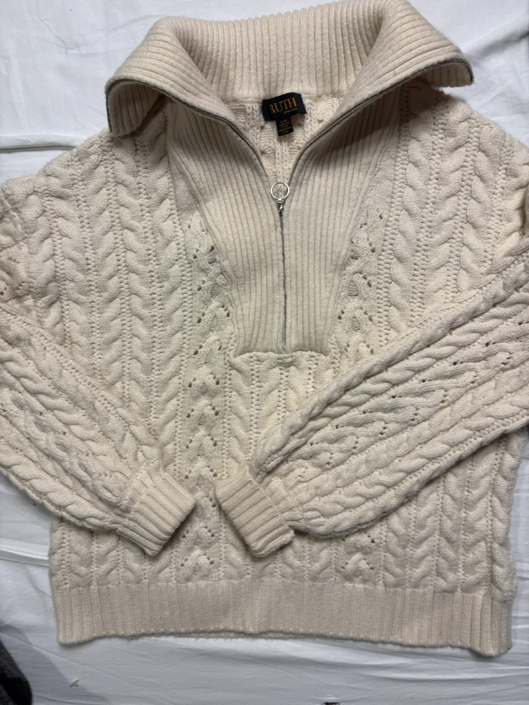 Ruth by Republic Cream Half-Zip Cable Knit Sweater