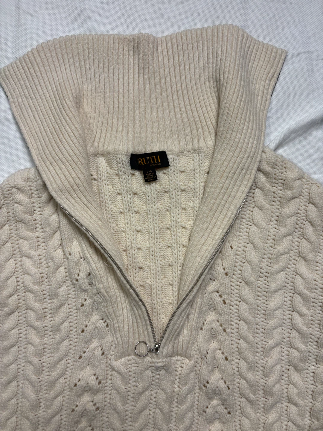 Ruth by Republic Cream Half-Zip Cable Knit Sweater - photo 3