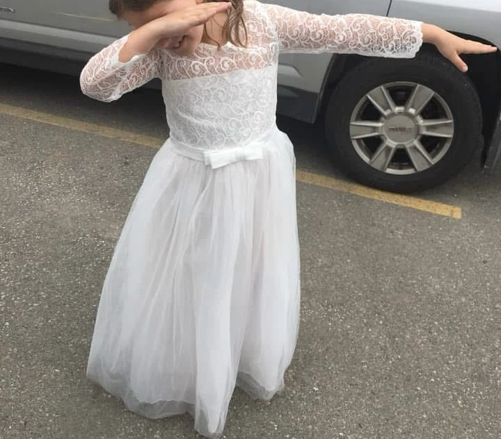 White lace flower girl dress